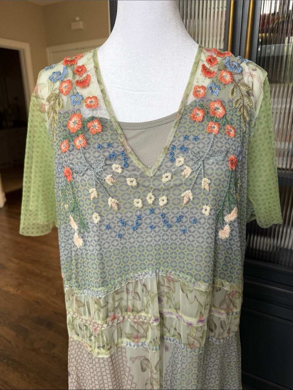 Johnny Was Light Green Floral Maxi Dress - Picture 5 of 12